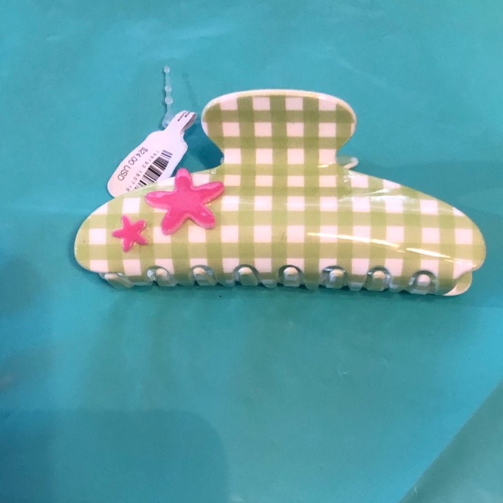 Free People Green and Pink Checkered Hair Clip